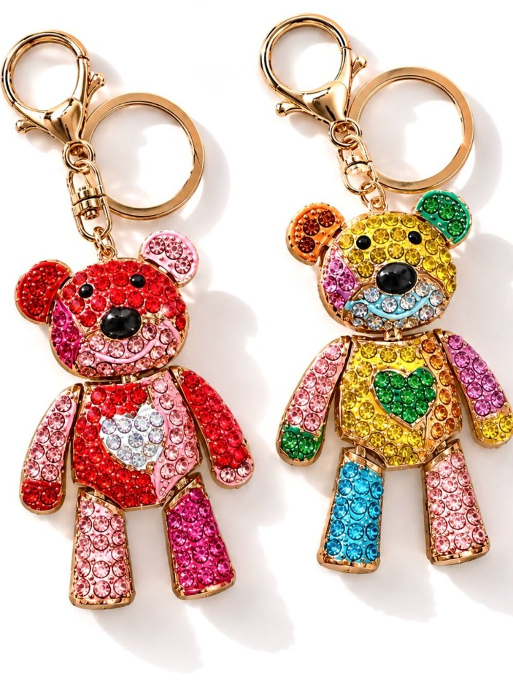 Rhinestone Patchwork Teddy Bear Metal Keychain